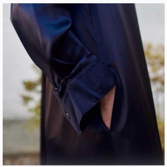 TWP Jenny's Gown 100% Silk Midnight Blue Shirt Gown Maxi Dress Long sleeve Med - Picture 5 of 14